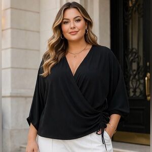 NWT INC International Concepts Black Wrap  Blouse size XL